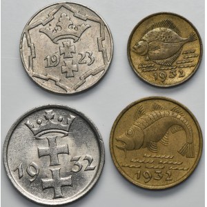 Set, Free City of Danzig, 5 Pfennig, 10 Pfennig and 1 Gulden (4 pcs.)
