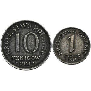 Set, Polish Kingdom, 1 pfennig and 10 pfennig 1917-1918 (2 pcs.)