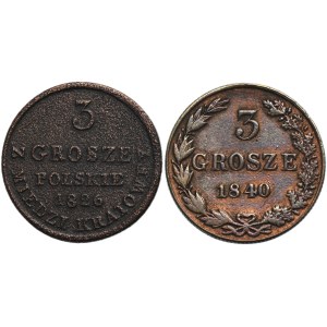 Set, Polish Kingdom, 3 groschen Warsaw 1826 and 1840 (2 pcs.)