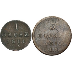 Set, Duchy of Warsaw, 1 Groschen and 3 Groschen 1810-1811 (2 pcs.)