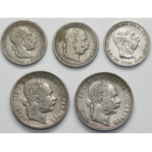 Set, Austria, Franz Joseph I, 1 Corona and 1 Florin (5 pcs.)
