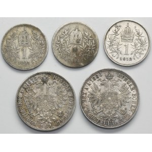 Set, Austria, Franz Joseph I, 1 Corona and 1 Florin (5 pcs.)