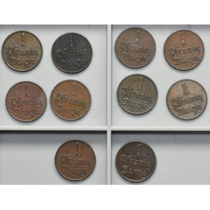Set, Free City of Danzig, 1 pfennige 1923 (10 pcs.)