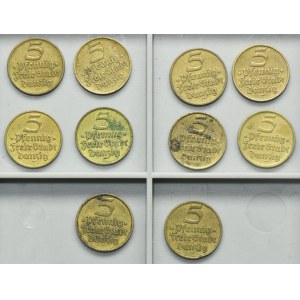 Ensemble, ville libre de Danzig, 5 fenig 1932 Flounder (10 pièces).