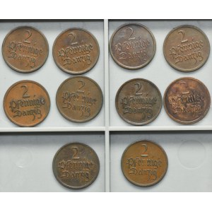 Ensemble, ville libre de Danzig, 2 fenigs 1926 (10 pièces).