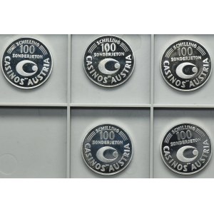 Set, Austria, Second Republic, Medals Casinos Austria 1986-1993 (5 pcs.)