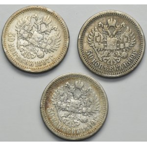 Set, Russia, Nicholas II, 50 Kopeck Petersburg 1897 and 1899 (3 pcs.)