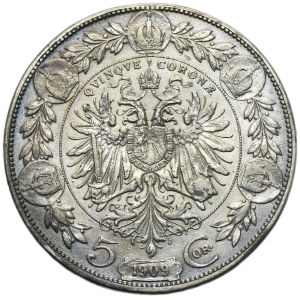 Austria, Franz Joseph I, 5 Corona Wien 1909 - Schwartz