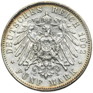 Germany, Kingdom of Saxony, Albert, 5 Mark Muldenhütten 1902 E