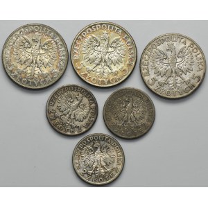 Satz, Kopf einer Frau, 2 Gold und 5 Gold 1932-1934 (6 Stück).