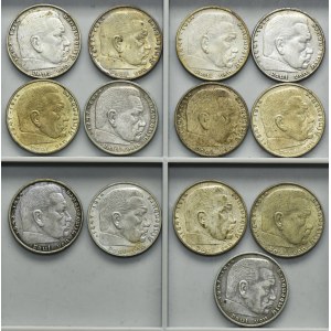 Set, Germany, III Reich, Paul von Hindenburg, 2 Mark 1937-1939 (13 pcs.)
