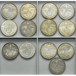Set, Germany, III Reich, Paul von Hindenburg, 2 Mark 1937-1939 (13 pcs.)
