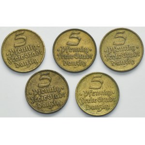 Set, Free City of Danzig, 5 pfennig 1932 (5 pcs.)