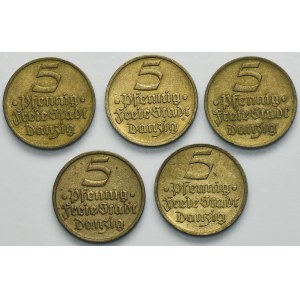 Set, Free City of Danzig, 5 pfennig 1932 (5 pcs.)