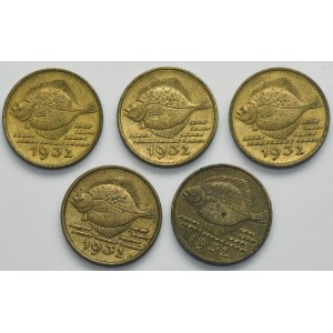 Set, Free City of Danzig, 5 pfennig 1932 (5 pcs.)