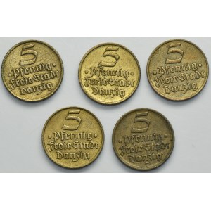Set, Free City of Danzig, 5 pfennig 1932 (5 pcs.)