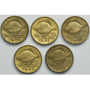 Set, Free City of Danzig, 5 pfennig 1932 (5 pcs.)
