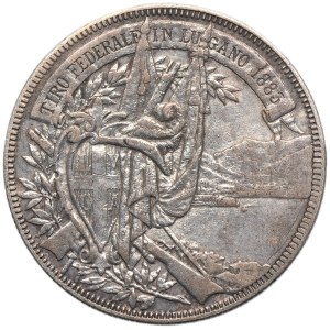 Switzerland, 5 Francs Bern 1883 - Shooting Festival in Lugano