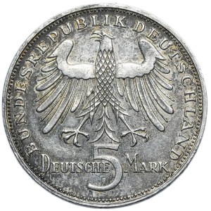 Deutschland, BRD, 5 Mark Stuttgart 1955 F - Friedrich von Schiller