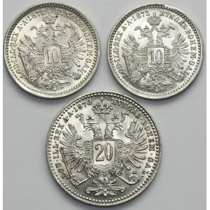 Set, Austria, Franz Joseph I, 10 Kreuzer and 20 Kreuzer (3 pcs.)