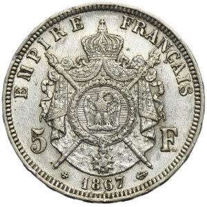 France, Napoleon III, 5 Francs Strasbourg 1867 BB