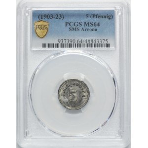 Allemagne, Jeton du croiseur allemand SMS ARCONA de 5 Fenig 1903-1923 - PCGS MS64