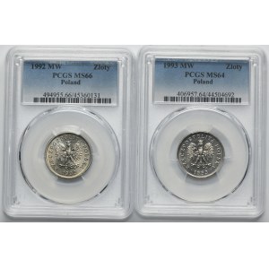 Set, 1 gold 1992 and 1993 - PCGS MS64 and MS66 (2 pieces).