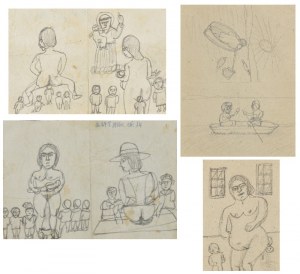 Nikifor KRYNICKI (1895-1968), Zestaw 14 rysunków o tematyce cielesnej i fizjologicznej w tym 1 erotyk [!]