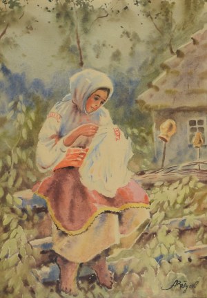 Adam BATYCKI (1886-1970), Wiejska dziewczyna szyjąca