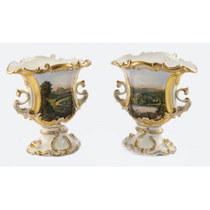 Porzellan-Manufaktur Friedrich Adolf Schumann, Para wazek dekoracyjnych z miniaturami z widokami miast i zamków w Turyngii