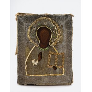 Ikona - Chrystus Pantokrator - „Wsiedierżitiel”, w haftowanym okładzie