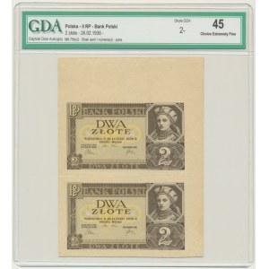 2 zloty 1936 - without series and subprint - uncut two pieces - GDA 45