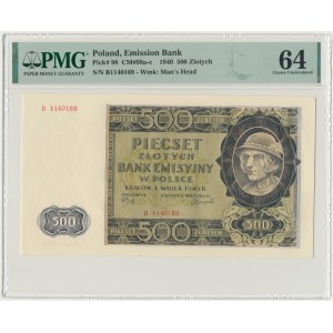 500 zloty 1940 - B - PMG 64