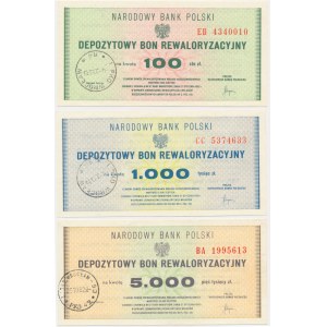 Zestaw, depozytowe bony rewaloryzacyjne 100 - 5.000 złotych 1993 (3 szt.)