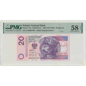 20 gold 1994 - AA 0007707 - PMG 58 EPQ - low number.