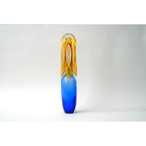 Glass art form - A. Jablonski - blue and yellow