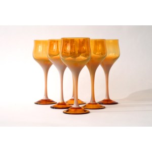 6 glass glasses - HS Sudety - Z. Horbowy - amber and milk