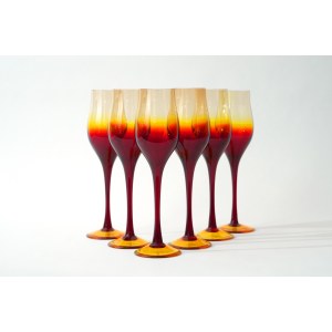6 gobelets en verre - HS Sudety - Z. Horbowy - flammé - 24 cm