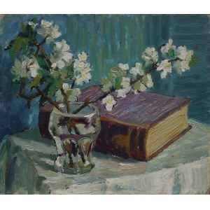 A.N. (1st half of the 20th century), Still life with a flowering branch and a book