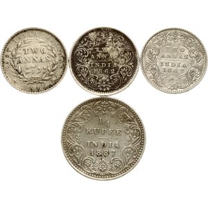 India britannica 2 annas e 1/4 di rupia 1841-1887 Lotto di 4 monete