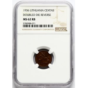 Lituania 1 Centas 1936 Doppio dado rovesciato NGC MS 62 RB