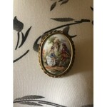Owalna porcelanowa broszka vintage, porcelana z Limoges, Francja