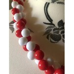 Vintage - sznur pleciony, biało-czerwone groszki