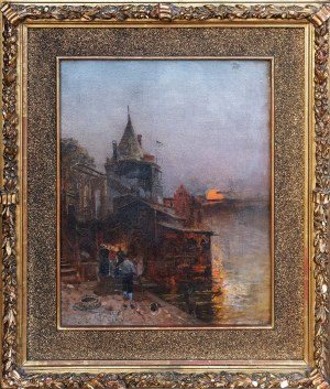 Malarz NIEOKREŚLONY, ok. 1890, Zachód słońca nad kanałem, 1897?