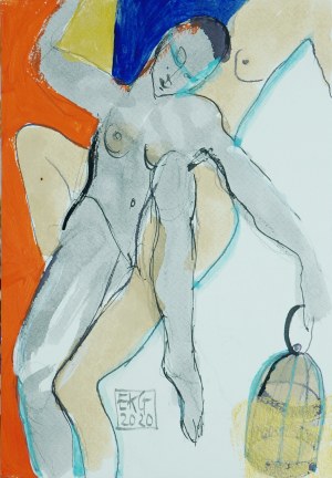 Elżbieta KISIEL-GŁADKOWSKA (ur. 1946), Dwa akty z lampionem, 2020 r.