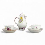 Ludwigsburg coffee pot and cups with flower painting