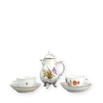 Ludwigsburg coffee pot and cups with flower painting