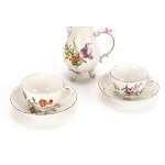 Ludwigsburg coffee pot and cups with flower painting