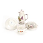 Ludwigsburg coffee pot and cups with flower painting