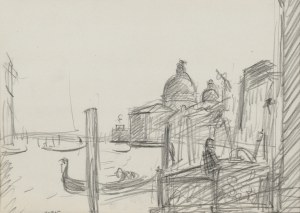 Wojciech WEISS (1875-1950), Gondole w Wenecji z kościołem Santa Maria della Salute w dali